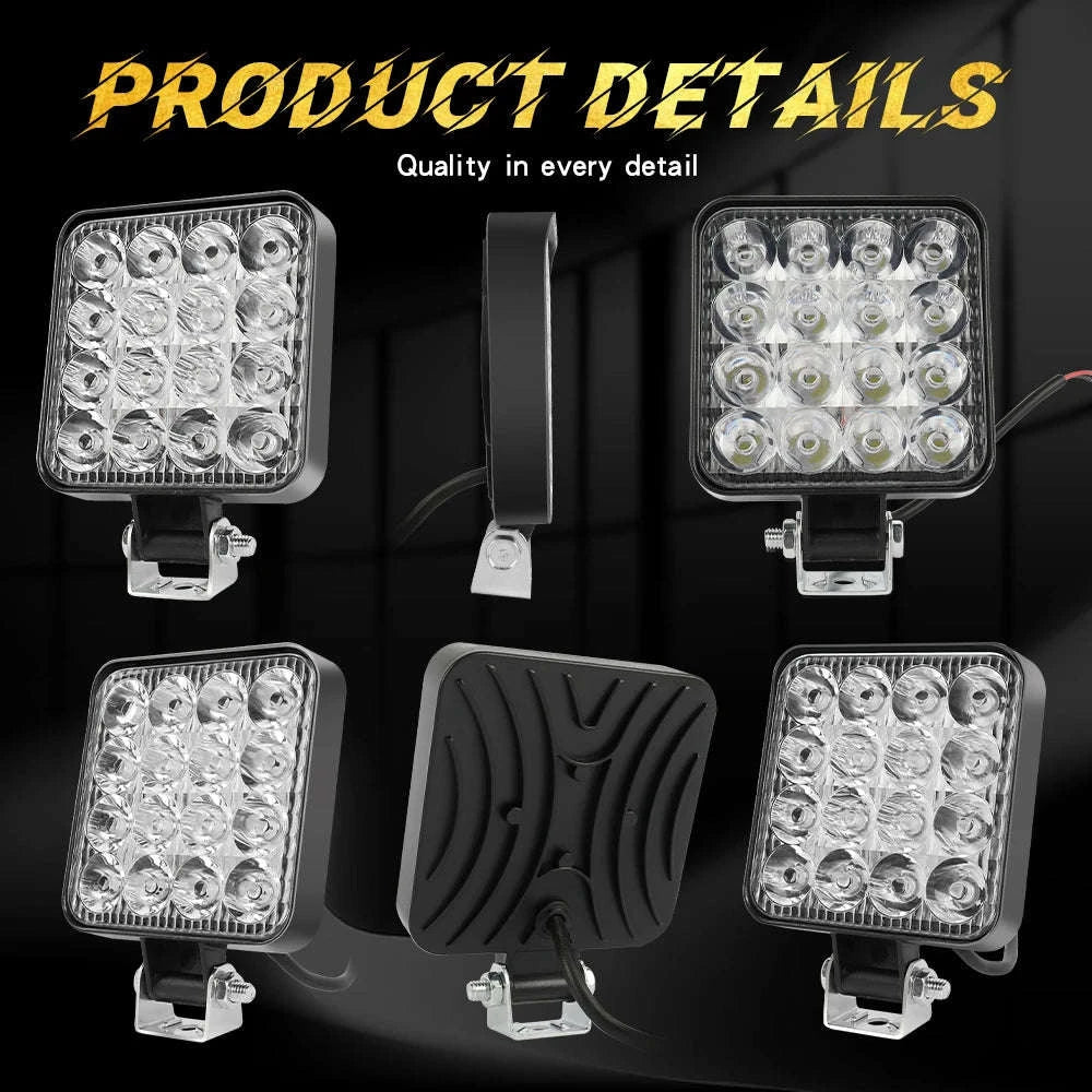 48W Mini LED Work Light Bar for Off-Road Vehicles, 12-24V-4PCS Strobe DRL