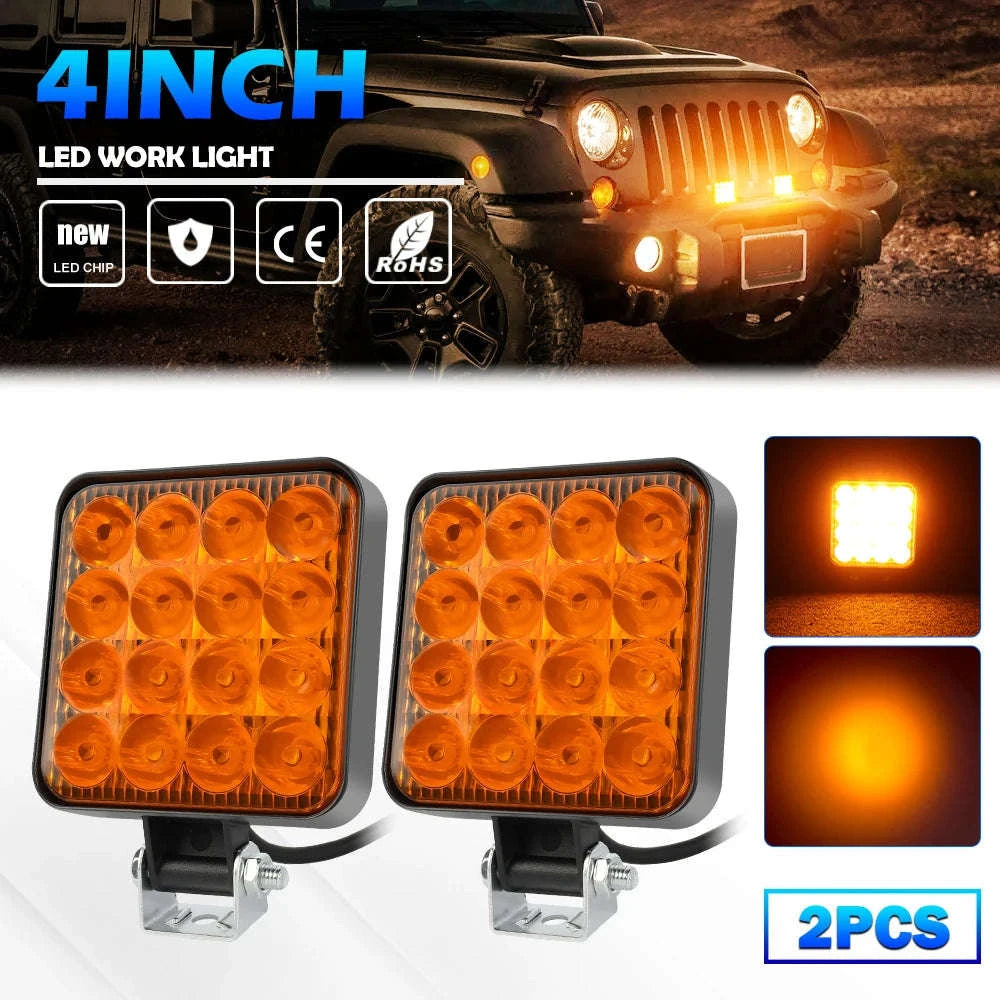 48W Mini LED Work Light Bar for Off-Road Vehicles, 12-24V-4PCS Strobe DRL