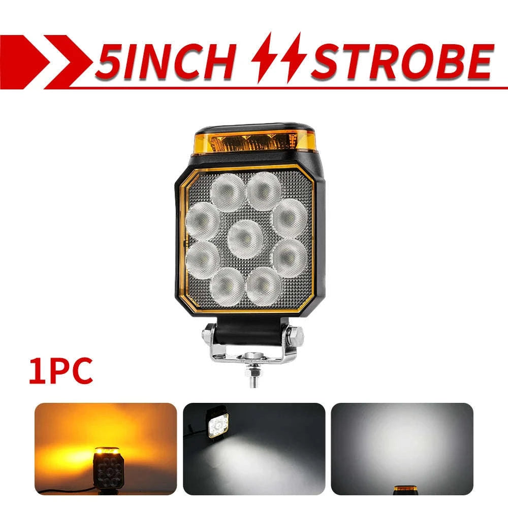 48W Mini LED Work Light Bar for Off-Road Vehicles, 12-24V-4PCS Strobe DRL