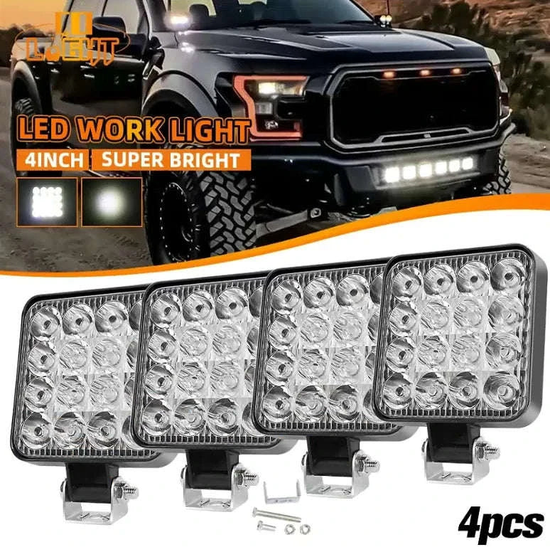 48W Mini LED Work Light Bar for Off-Road Vehicles, 12-24V-4PCS Strobe DRL
