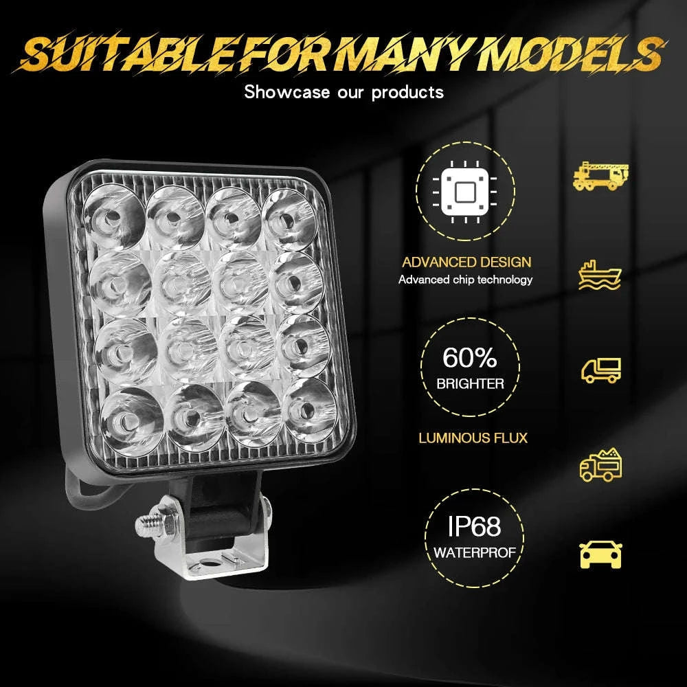 48W Mini LED Work Light Bar for Off-Road Vehicles, 12-24V-4PCS Strobe DRL