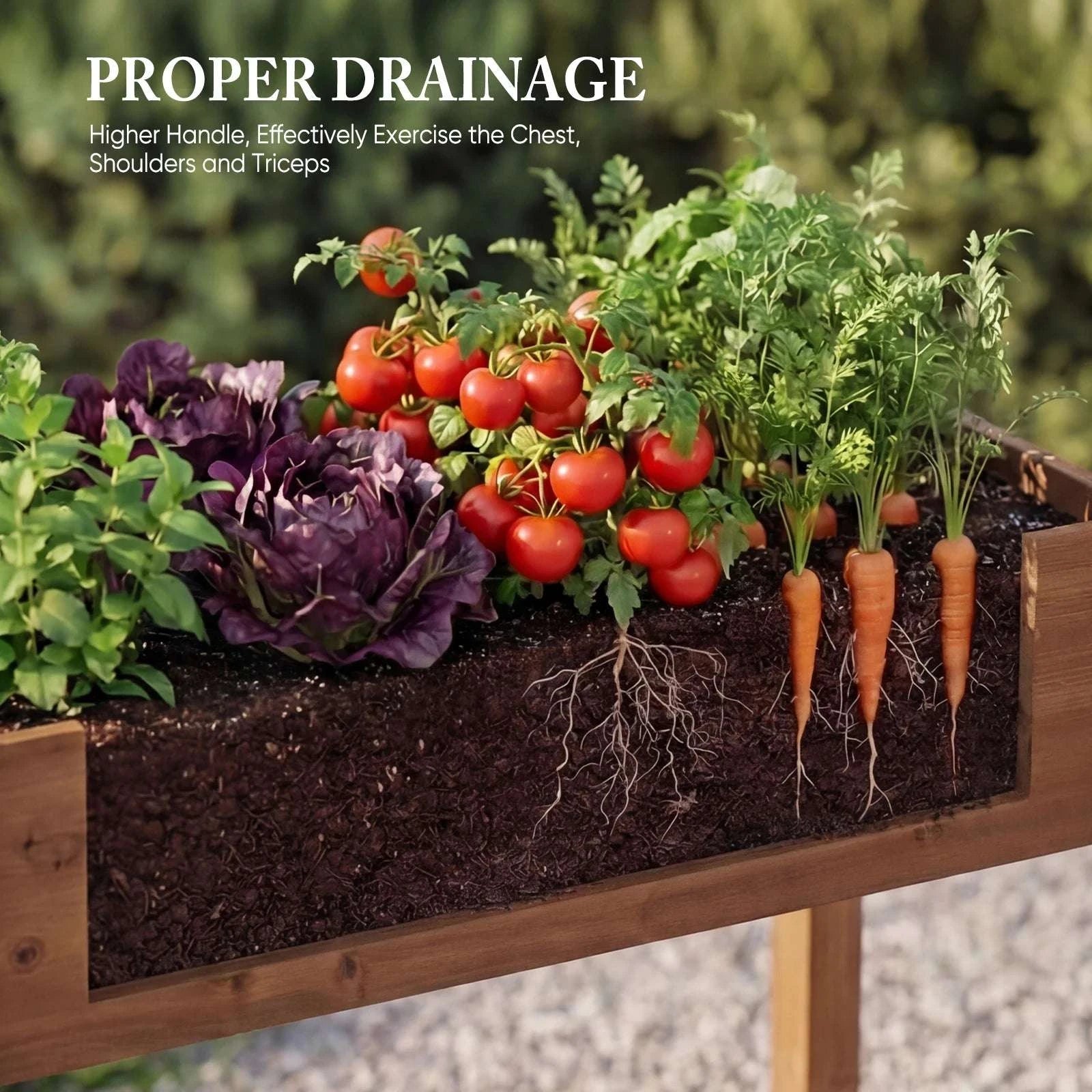 48x24x30in Elevated Wood Planter Box Raised Garden Bed-Brown / United States