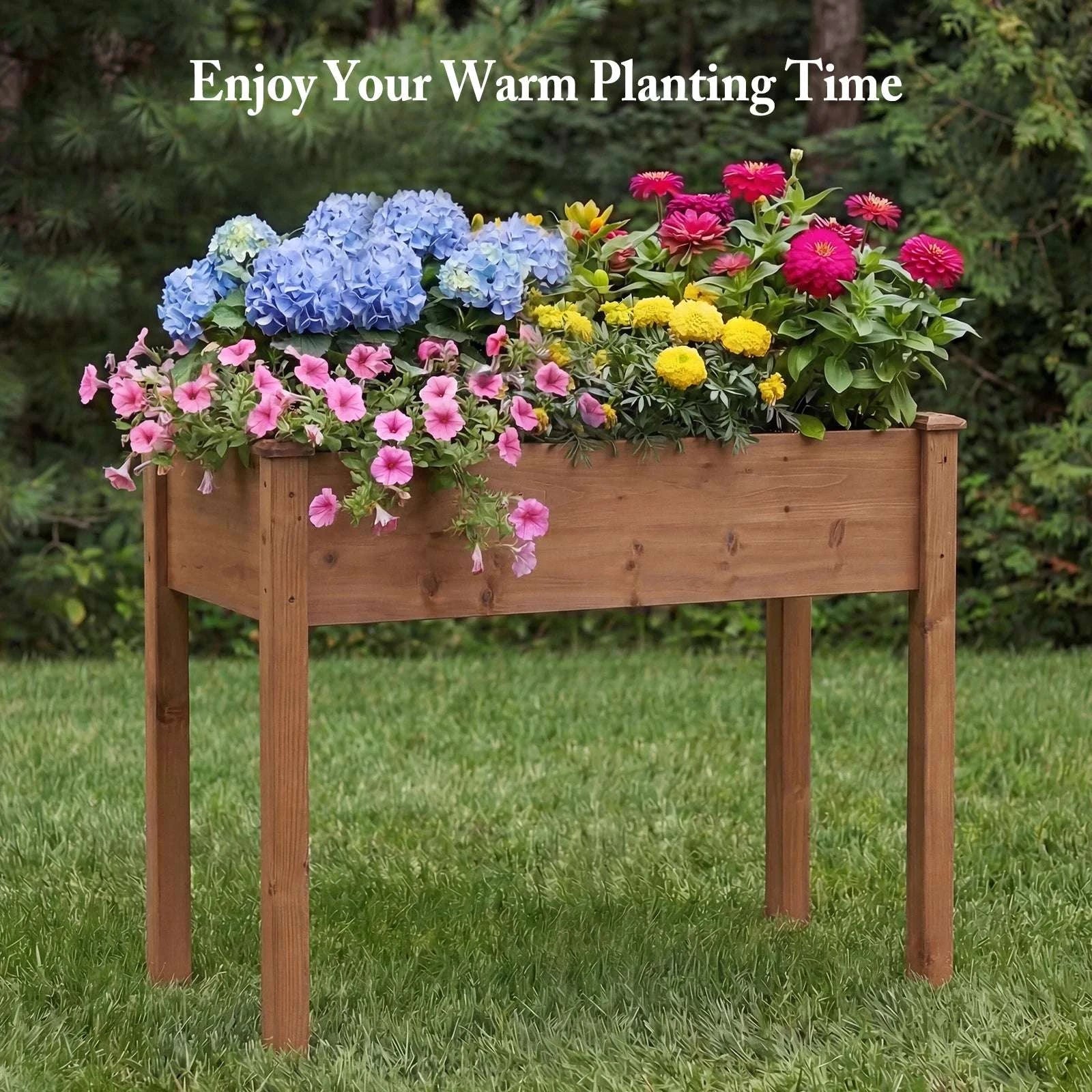 48x24x30in Elevated Wood Planter Box Raised Garden Bed-Brown / United States