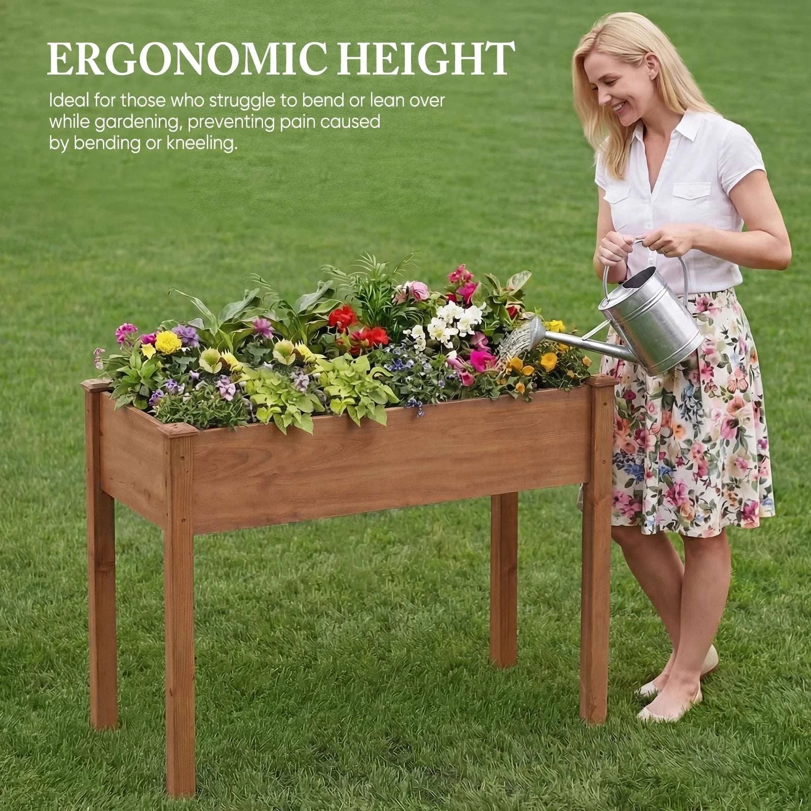48x24x30in Elevated Wood Planter Box Raised Garden Bed-Brown / United States