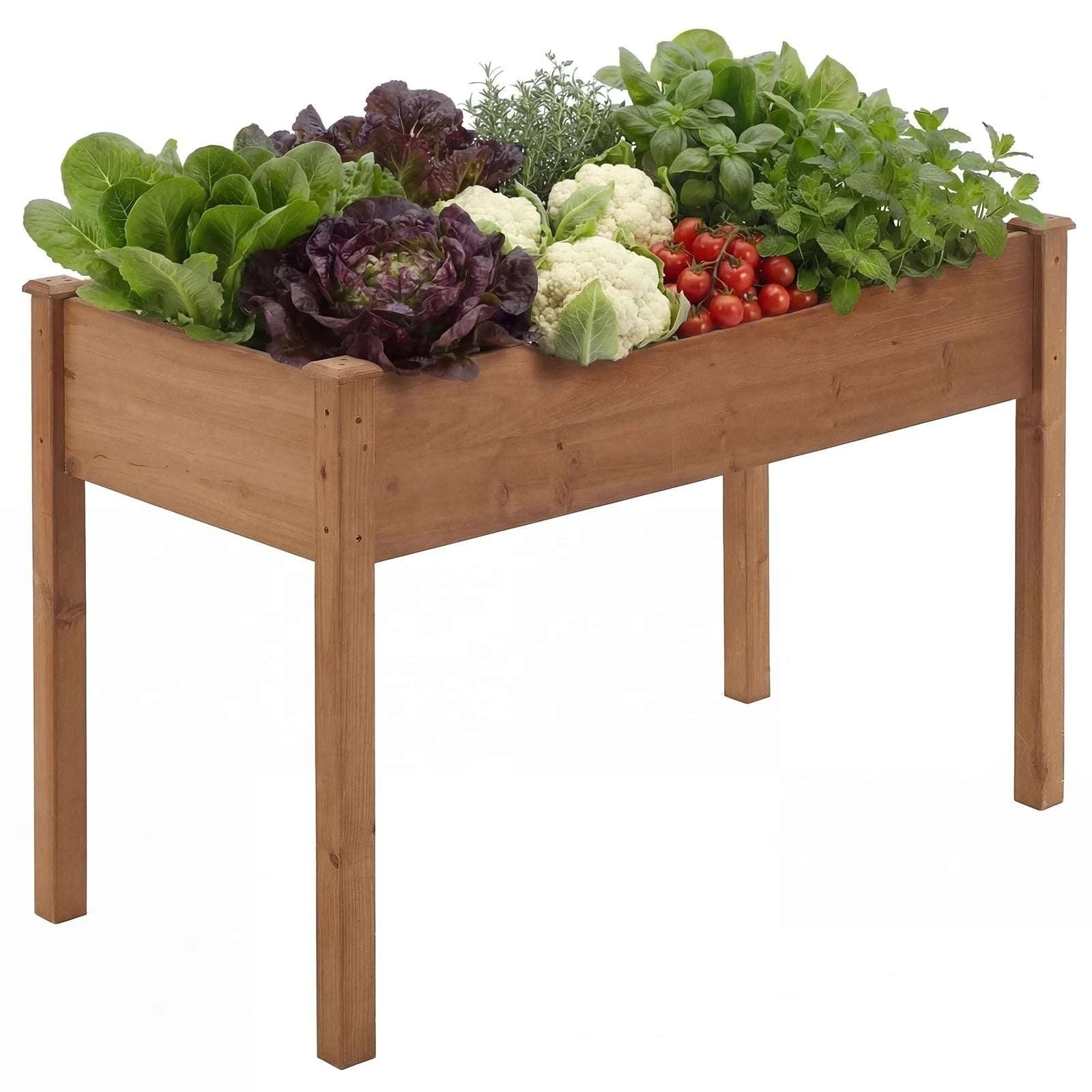 48x24x30in Elevated Wood Planter Box Raised Garden Bed-Brown / United States