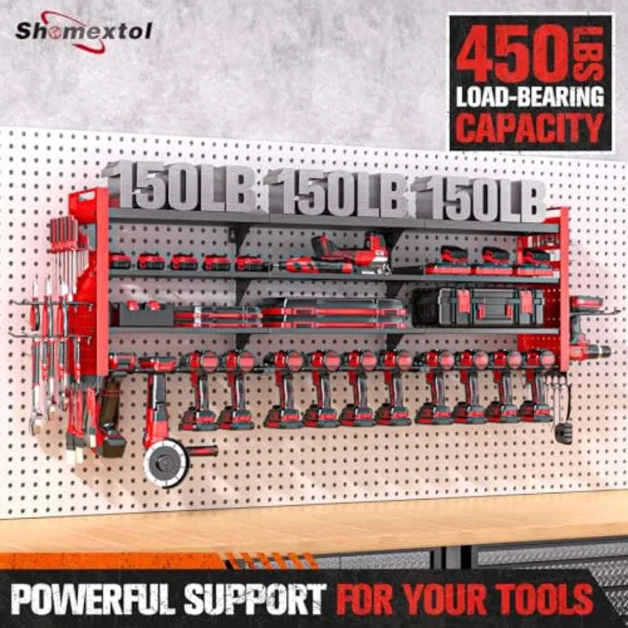49.8" Wall Mount Power Tool Organizer with 14 Drill Holders-United States / Red / 14DrillsHolder-4Laye
