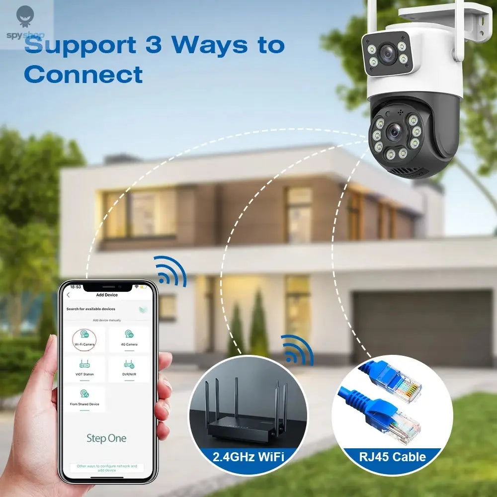 4K 8MP WiFi Surveillance Camera, Dual Lens, 4X Digital Zoom, AI Human Detect, ONVIF, Outdoor Security PTZ IP Cameras Spy-shop.com