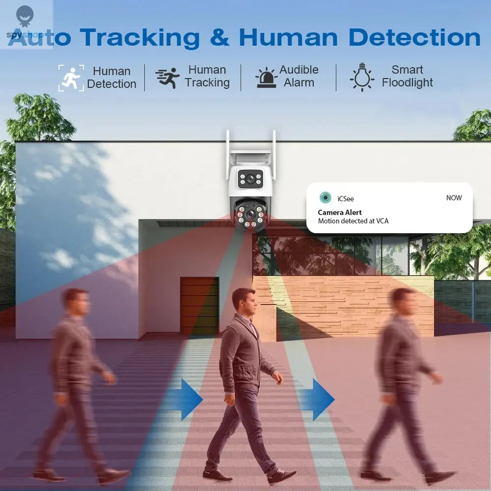 4K 8MP WiFi Surveillance Camera, Dual Lens, 4X Digital Zoom, AI Human Detect, ONVIF, Outdoor Security PTZ IP Cameras Spy-shop.com