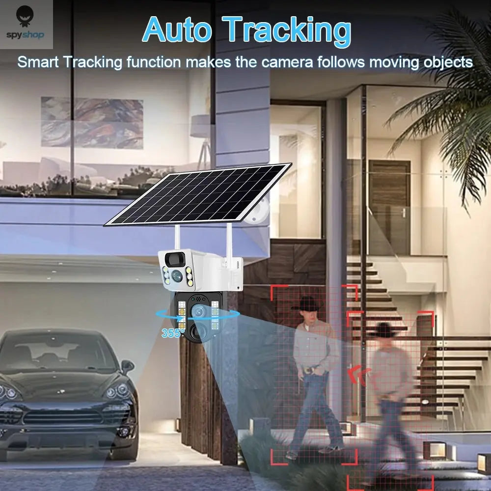 4K Solar Camera 4G SIM Card WiFi Dual Lens 8MP HD Night Vision IP CCTV Surveillance PTZ PIR Human Detection Alarm Waterproof Spy-shop.com