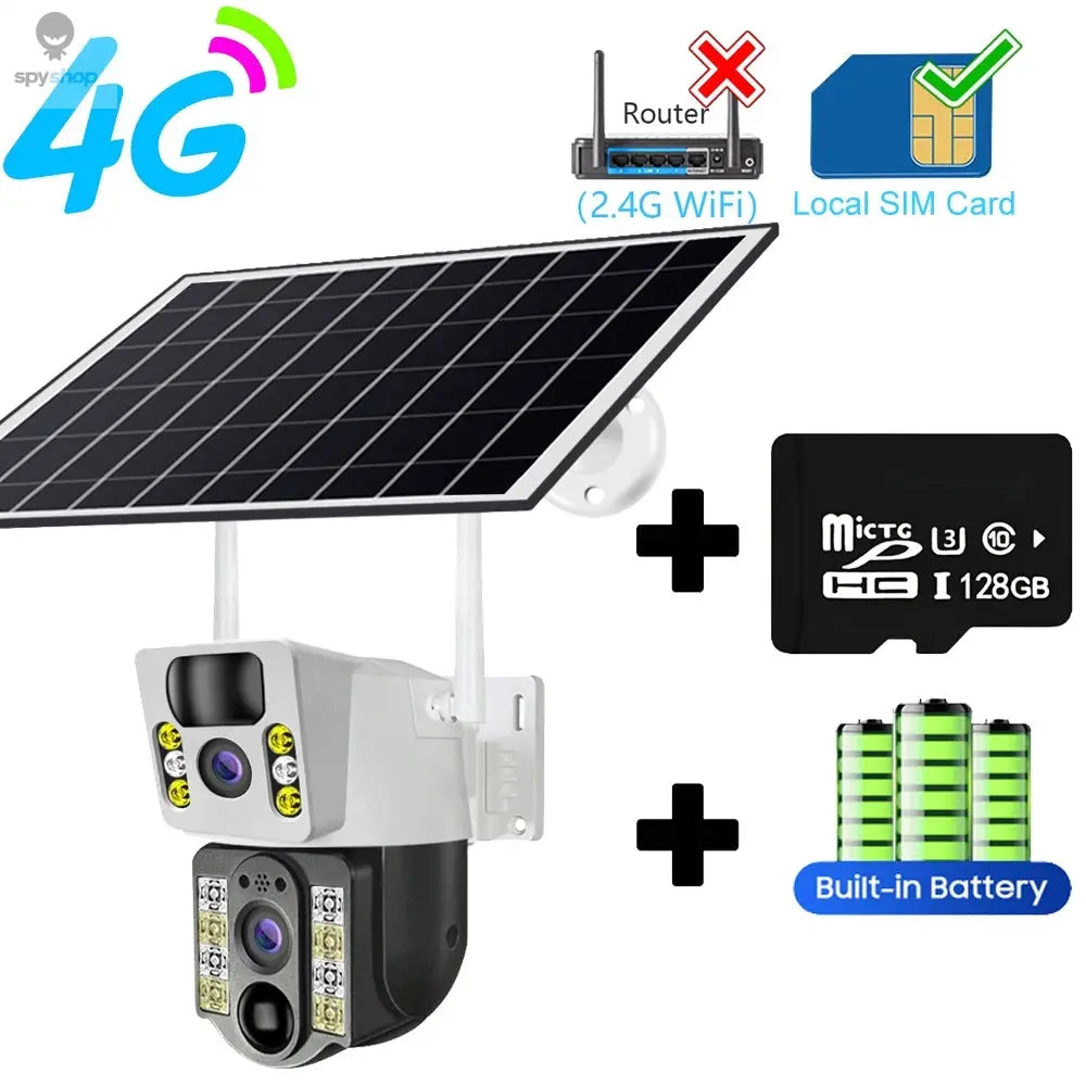 4K Solar Camera 4G SIM Card WiFi Dual Lens 8MP HD Night Vision IP CCTV Surveillance PTZ PIR Human Detection Alarm Waterproof Spy-shop.com