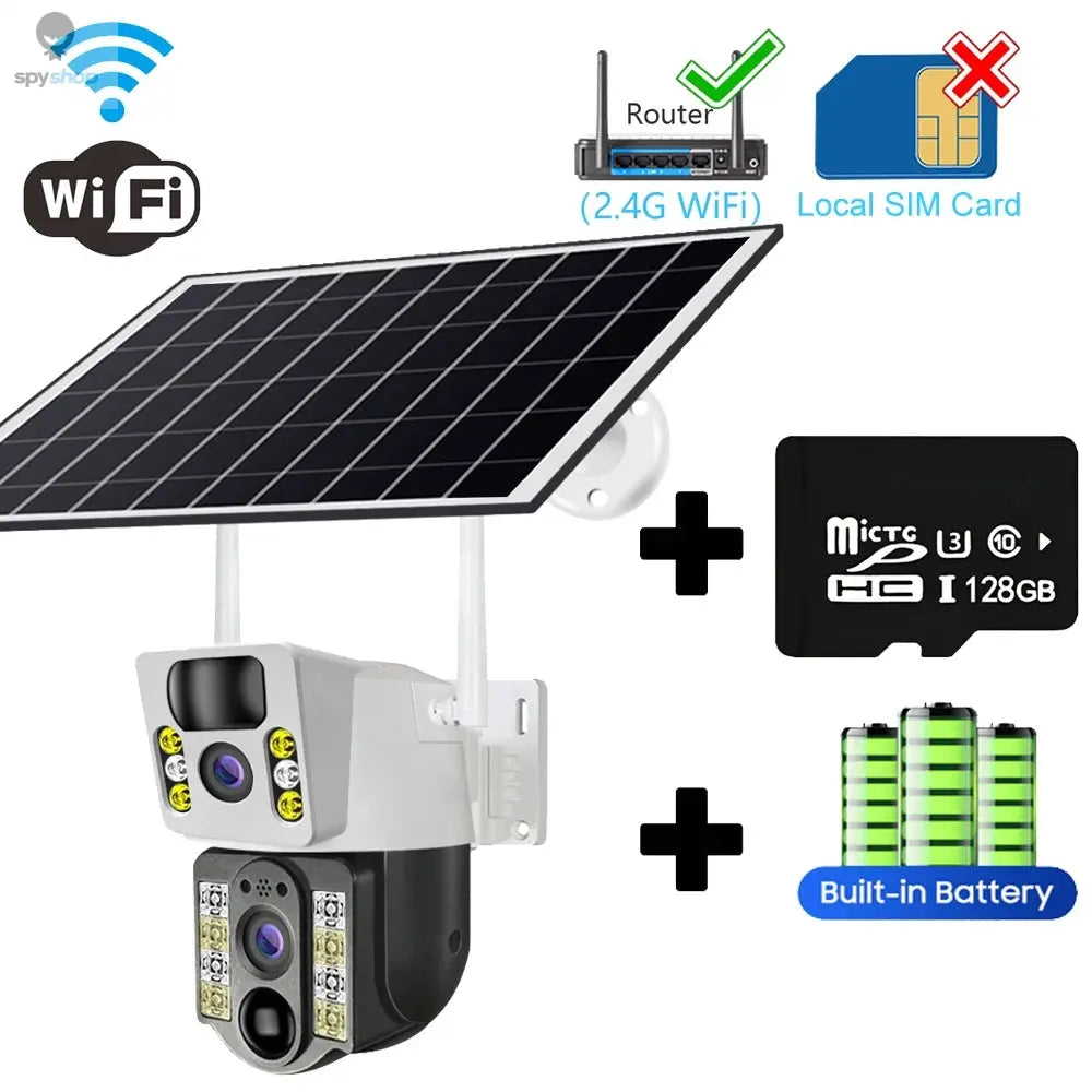 4K Solar Camera 4G SIM Card WiFi Dual Lens 8MP HD Night Vision IP CCTV Surveillance PTZ PIR Human Detection Alarm Waterproof Spy-shop.com