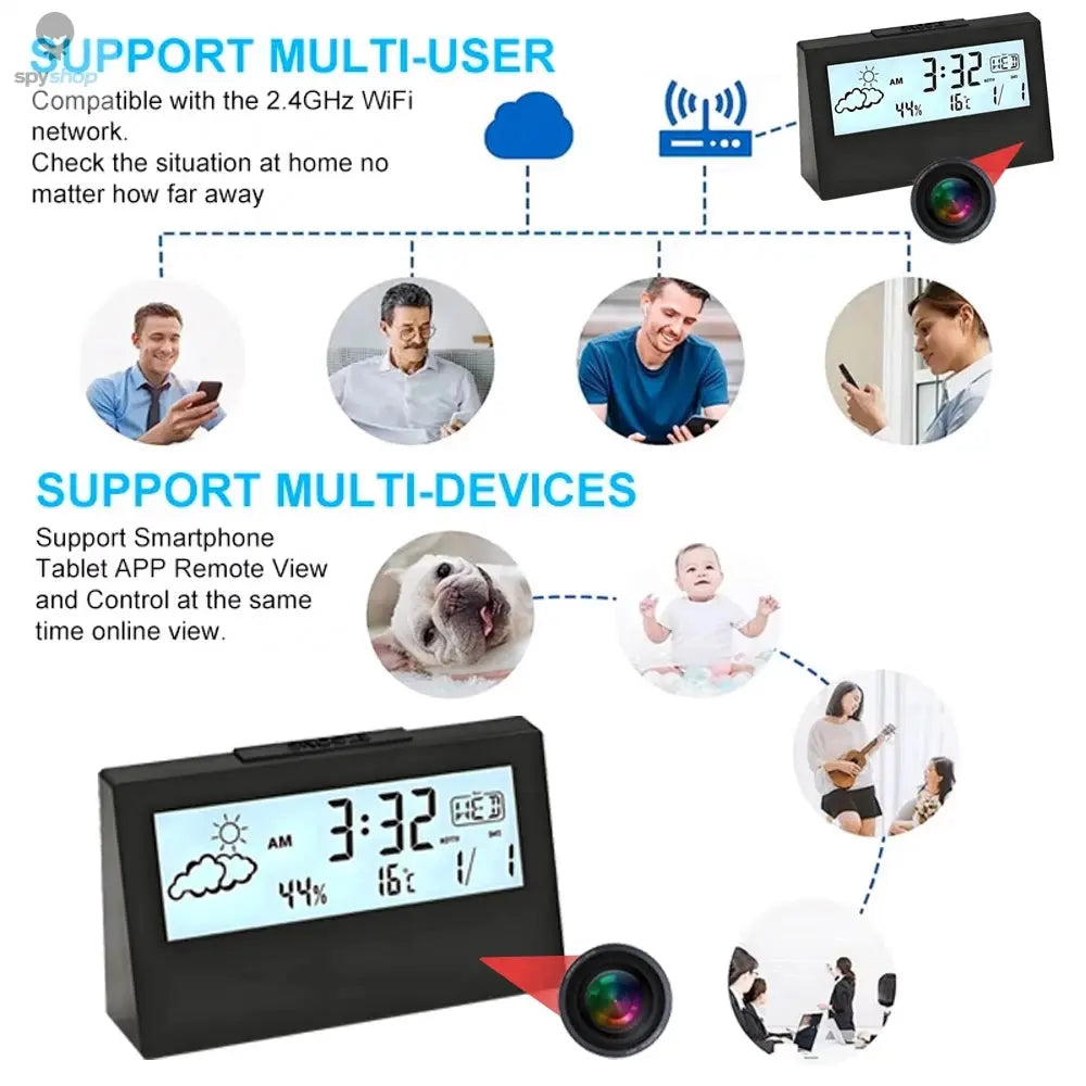 4K mini WiFi clock wireless camera, supports remote viewing, motion detection, loop storage, home nanny style 4KHD camera