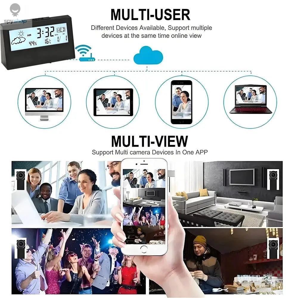 4K mini WiFi clock wireless camera, supports remote viewing, motion detection, loop storage, home nanny style 4KHD camera
