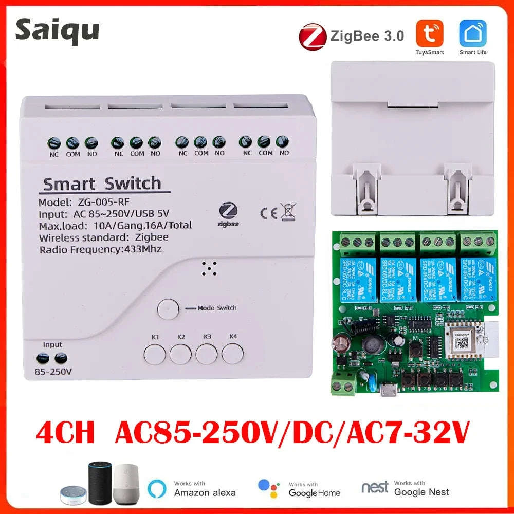 4CH Zigbee Tuya Smart Home Relay Module-AC85-250V