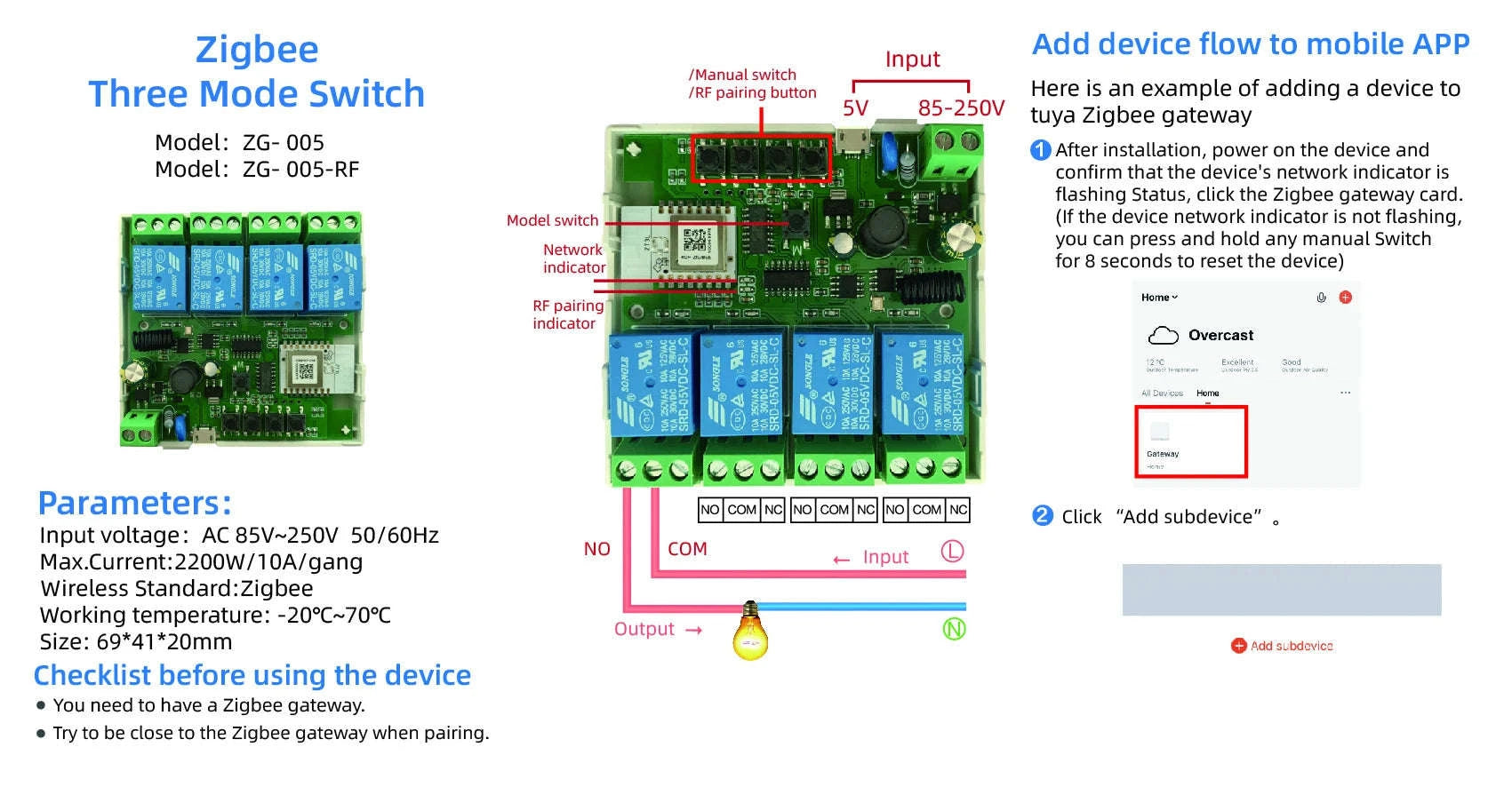 4CH Zigbee Tuya Smart Home Relay Module-AC85-250V