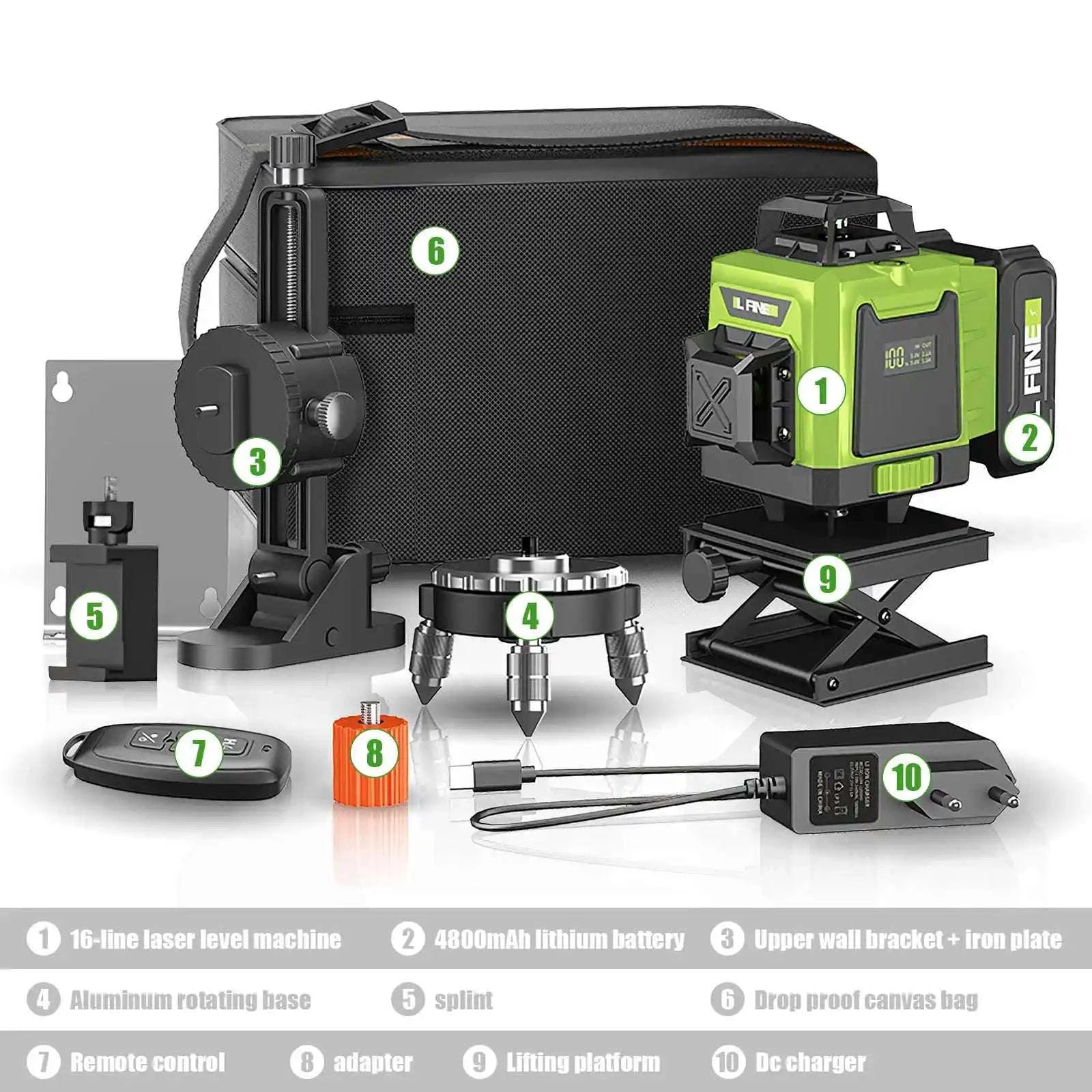 4D Laser Level 16-Line 360° Self-Leveling Tool-Europe Version