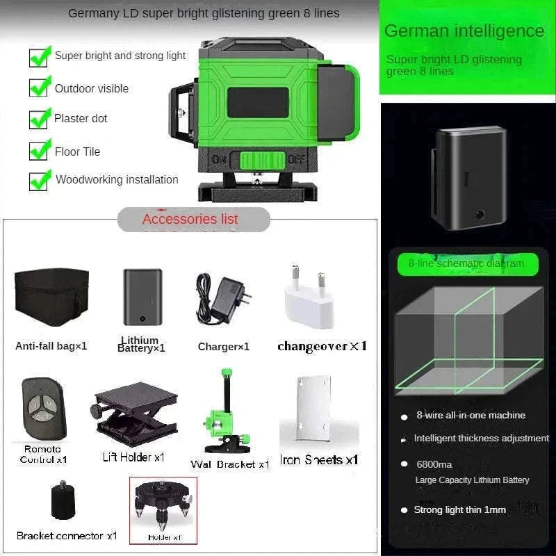 4D Laser Level with 16/12 Lines and 360° Green Beams-Green 8 Line / Poland