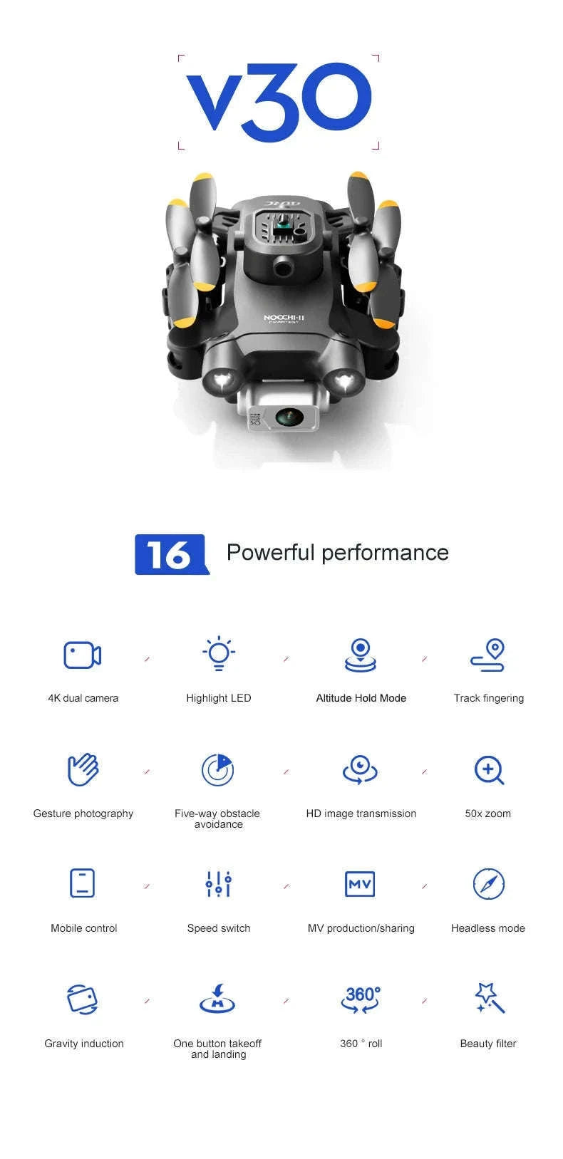 4DRC V30 Mini Drone with HD Camera for Easy Flying-Black-Dual4K-1B