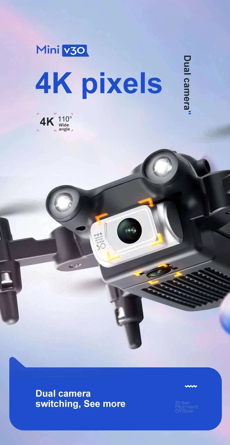 4DRC V30 Mini Drone with HD Camera for Easy Flying-Black-Dual4K-1B