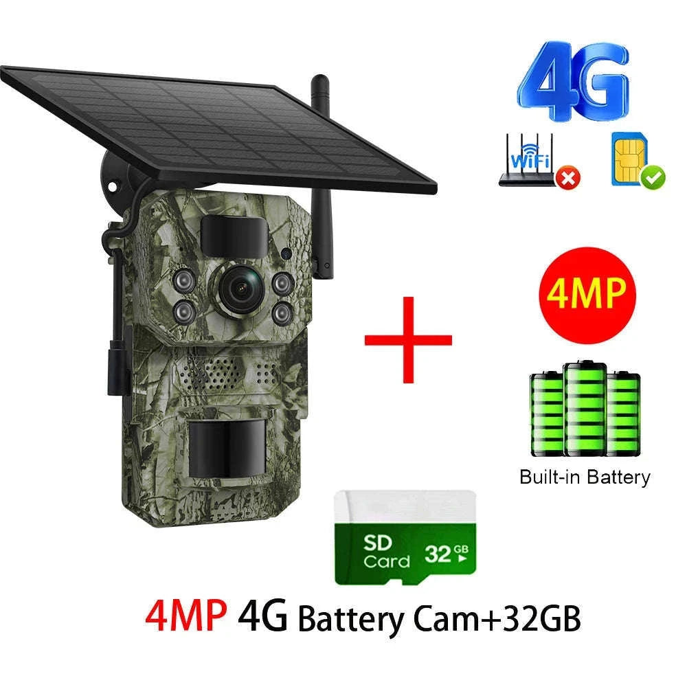 4G 2K 5MP Trail Camera with PIR Motion Detection & Night Vision-only Cam 32GB / france