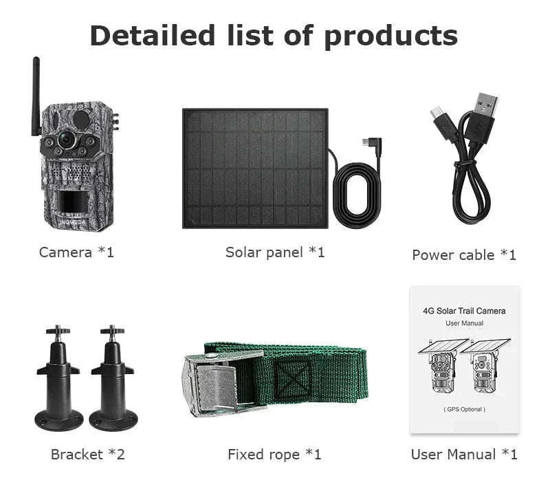 4G 2K 5MP Trail Camera with PIR Motion Detection & Night Vision-only Cam 32GB / france