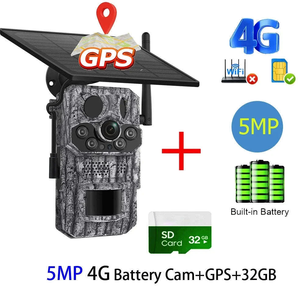 4G 2K 5MP Trail Camera with PIR Motion Detection & Night Vision-only Cam 32GB / france