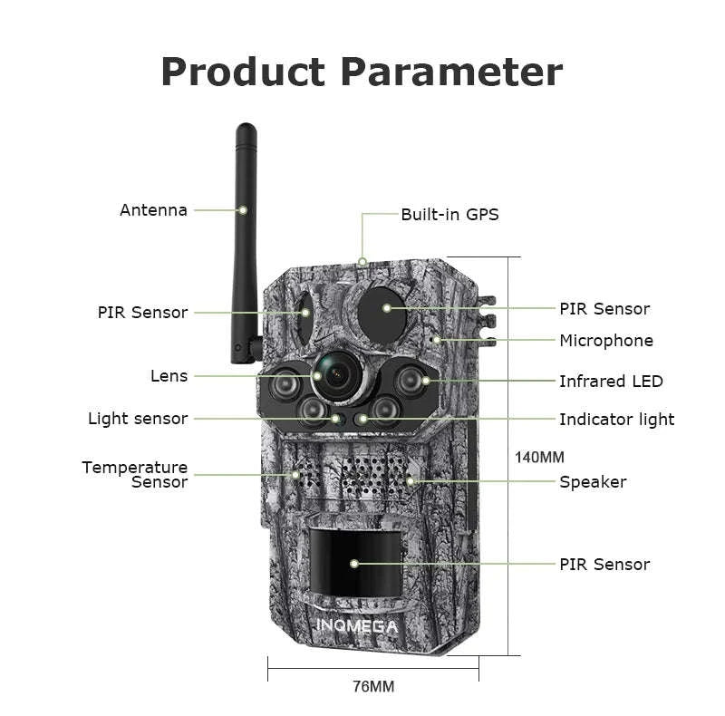 4G 2K 5MP Trail Camera with PIR Motion Detection & Night Vision-only Cam 32GB / france