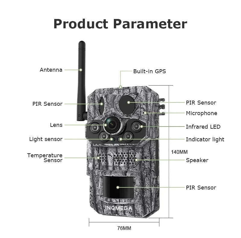 4G 2K 5MP Trail Camera with PIR Motion Detection & Night Vision-only Cam 32GB / france