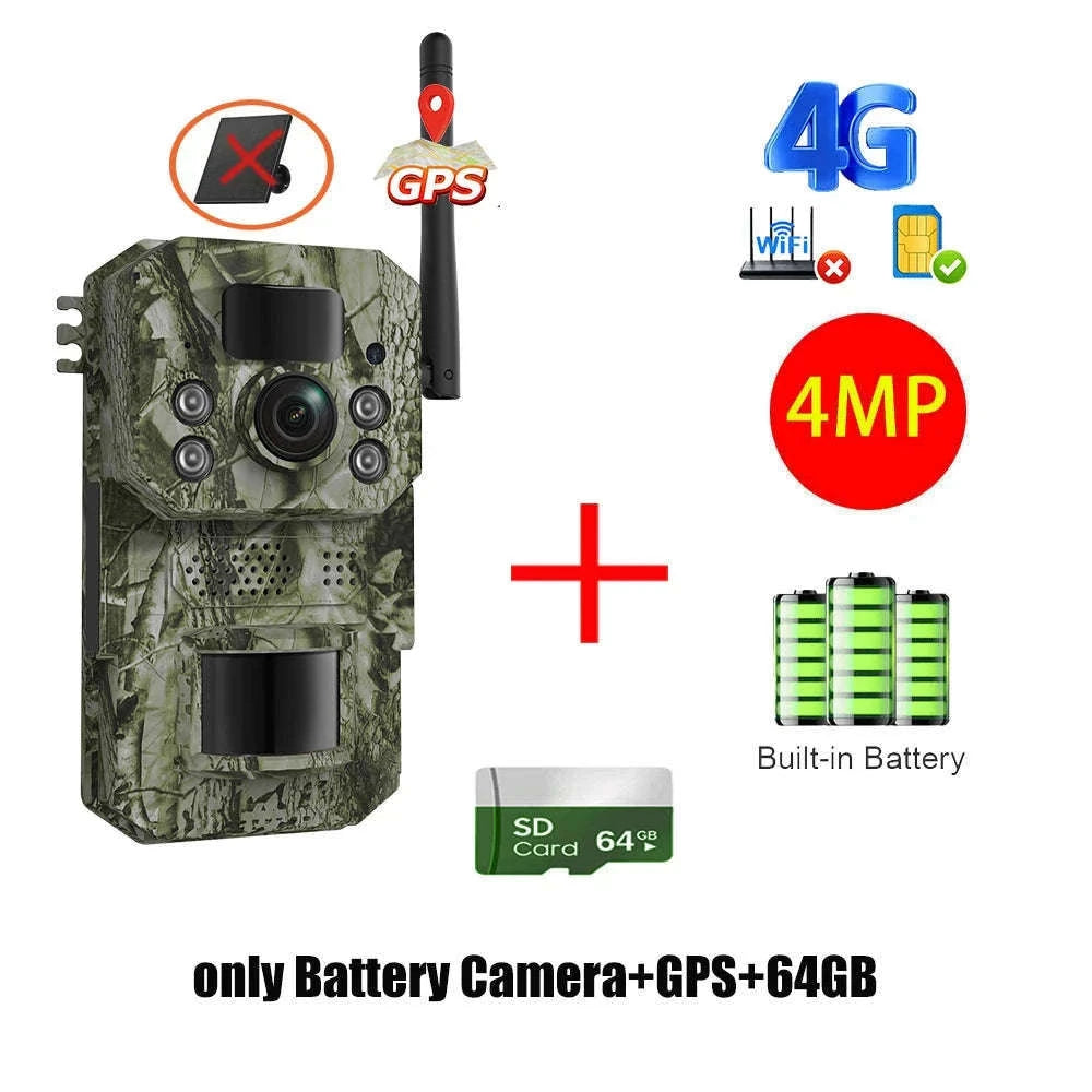 4G 2K 5MP Trail Camera with PIR Motion Detection & Night Vision-only Cam 32GB / france