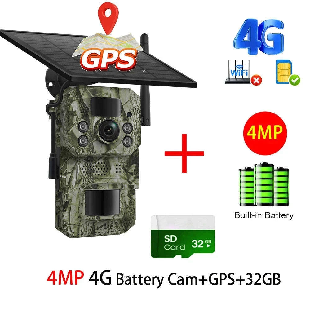 4G 2K 5MP Trail Camera with PIR Motion Detection & Night Vision-only Cam 32GB / france