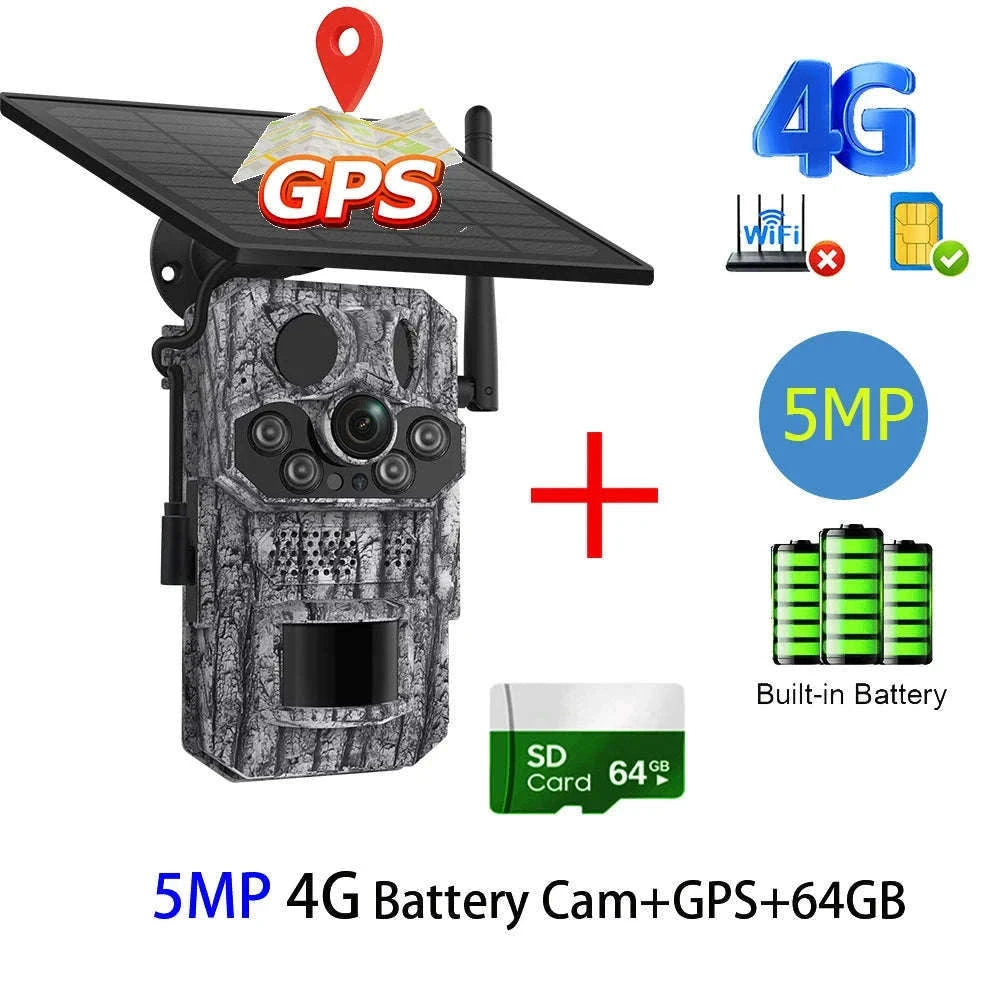 4G 2K 5MP Trail Camera with PIR Motion Detection & Night Vision-only Cam 32GB / france