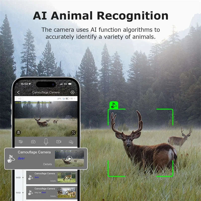 4G 2K 5MP Trail Camera with PIR Motion Detection & Night Vision-only Cam 32GB / france