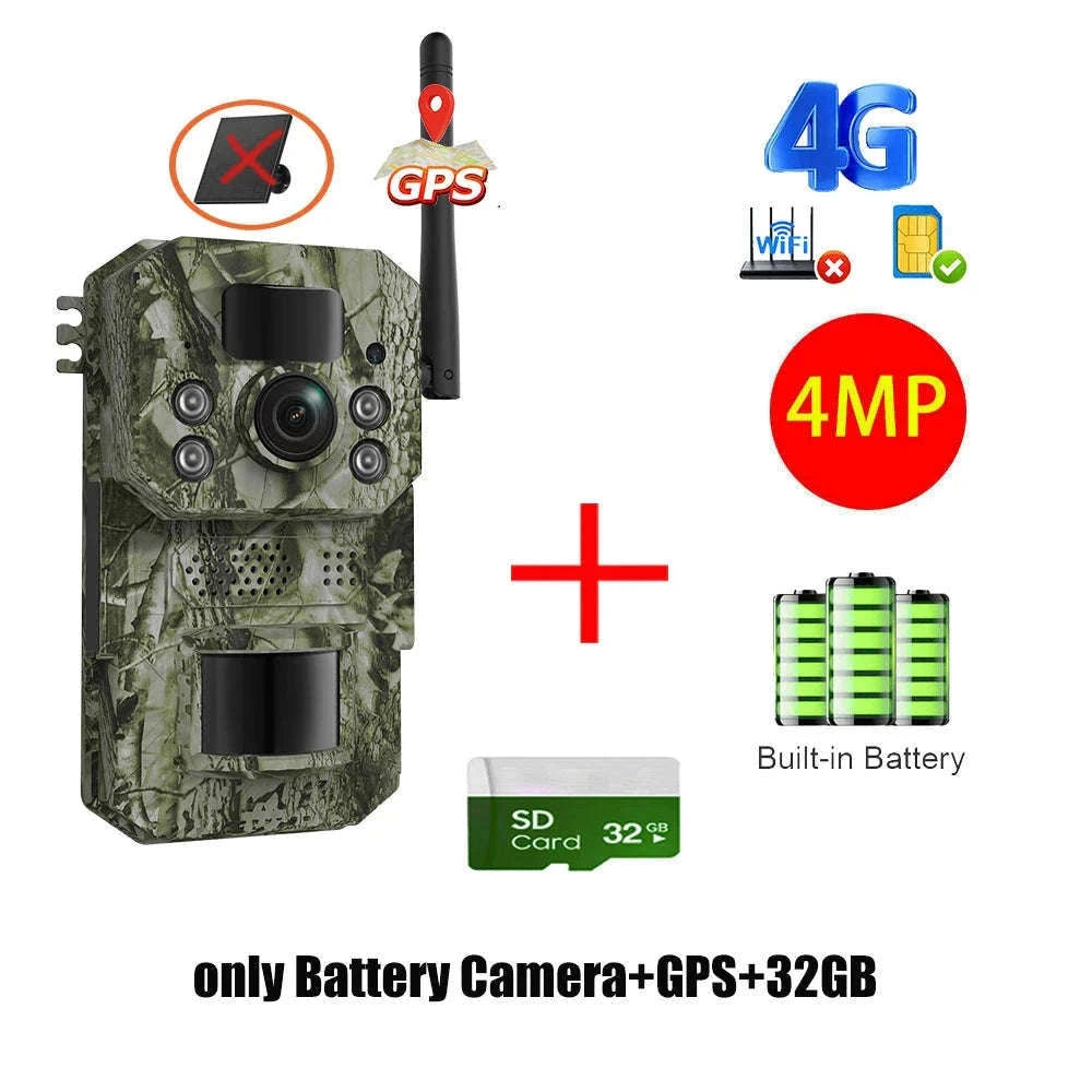 4G 2K 5MP Trail Camera with PIR Motion Detection & Night Vision-only Cam 32GB / france