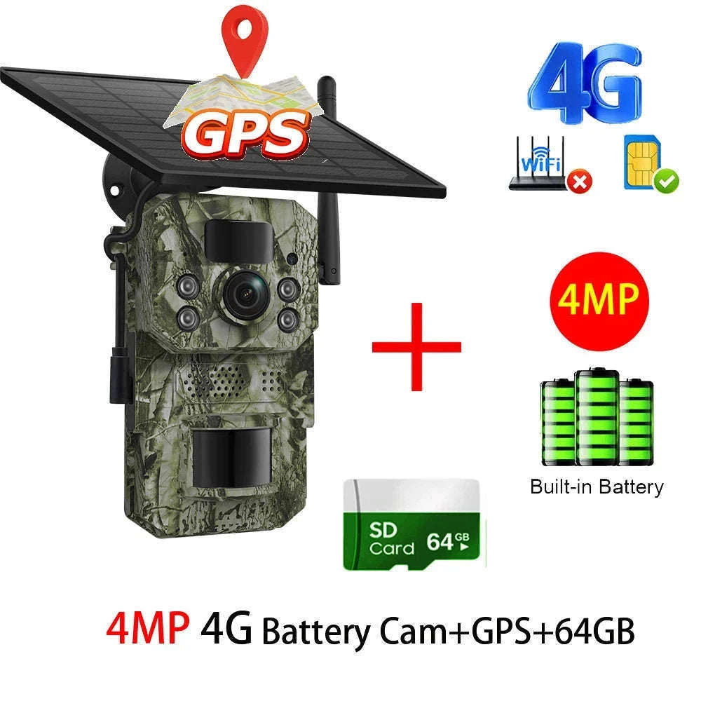 4G 2K 5MP Trail Camera with PIR Motion Detection & Night Vision-only Cam 32GB / france