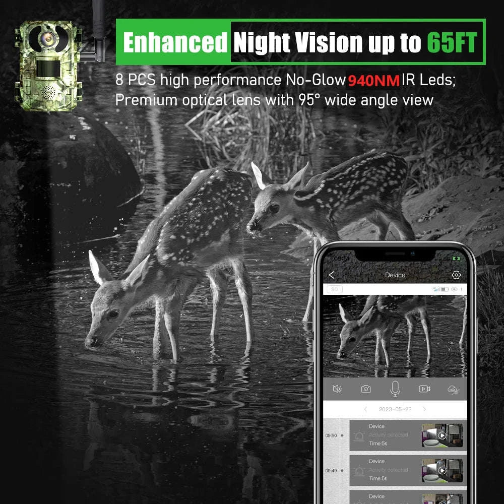 4G Cellular 2K Solar PIR Motion Activated Trail Camera IP66 Night Vision-EU 4G Trail Cam 64G / China Mainland