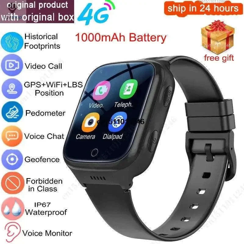 4G Kids Smart Watch with GPS, Video Calls, and SOS Alerts-Black / Asia version