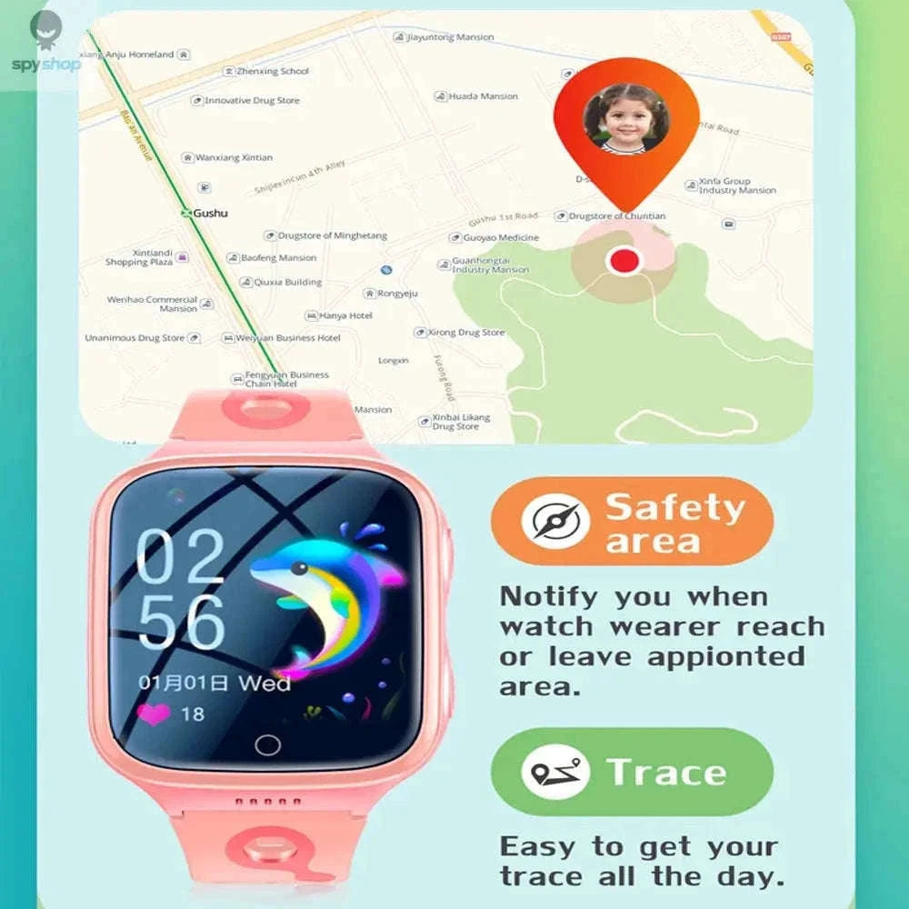 4G Kids Smart Watch with GPS, Video Calls, and SOS Alerts-Black / Asia version