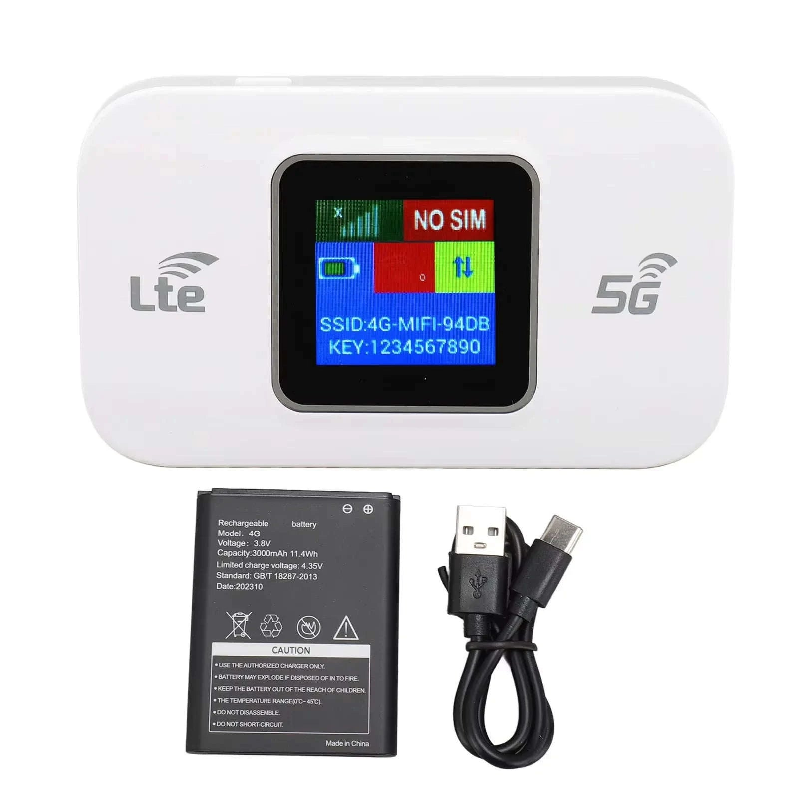 4G LTE Mobile WiFi Router 300Mbps Hotspot Modem with Color Screen-White