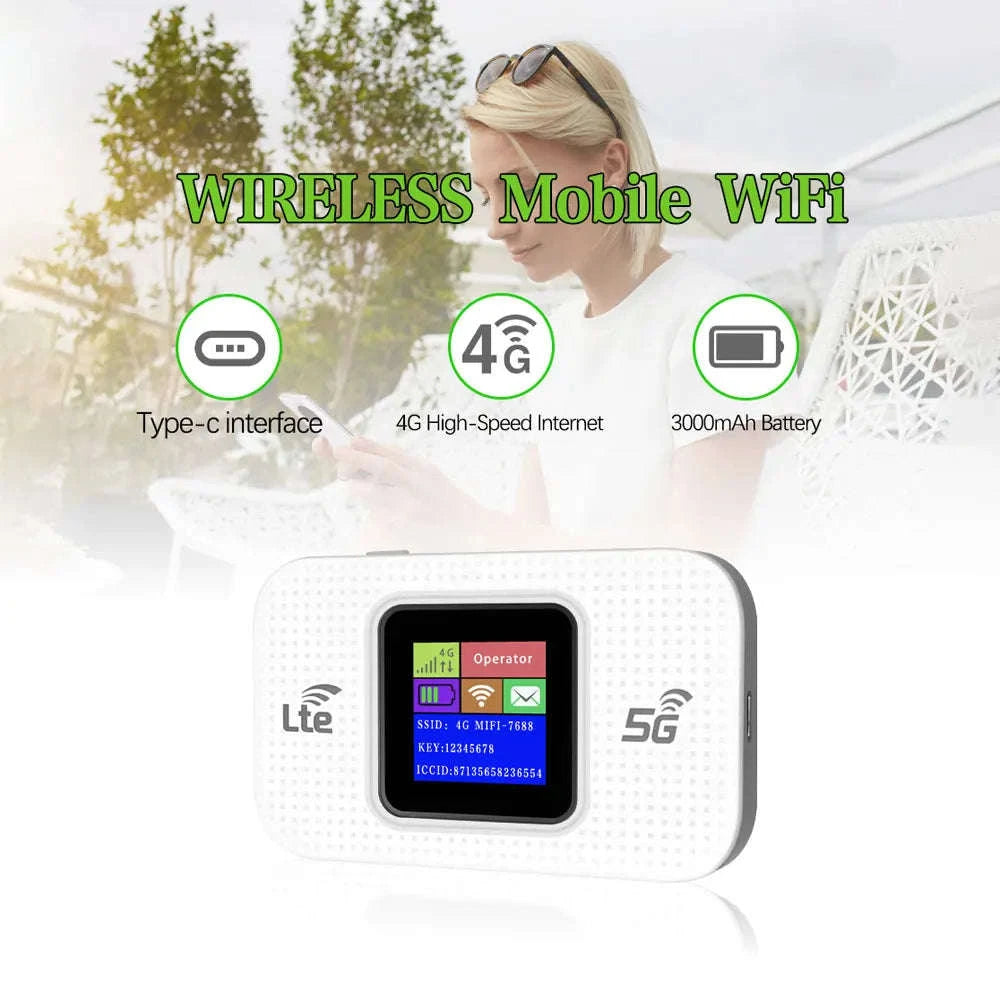 4G LTE Mobile WiFi Router 300Mbps Hotspot Modem with Color Screen-White