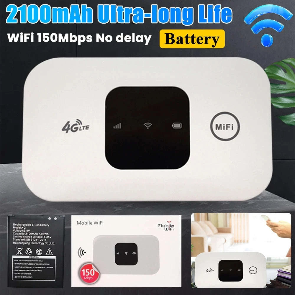 4G LTE Pocket WiFi Router with SIM Card Slot, 2100mAh Battery, 150Mbps-Default Title