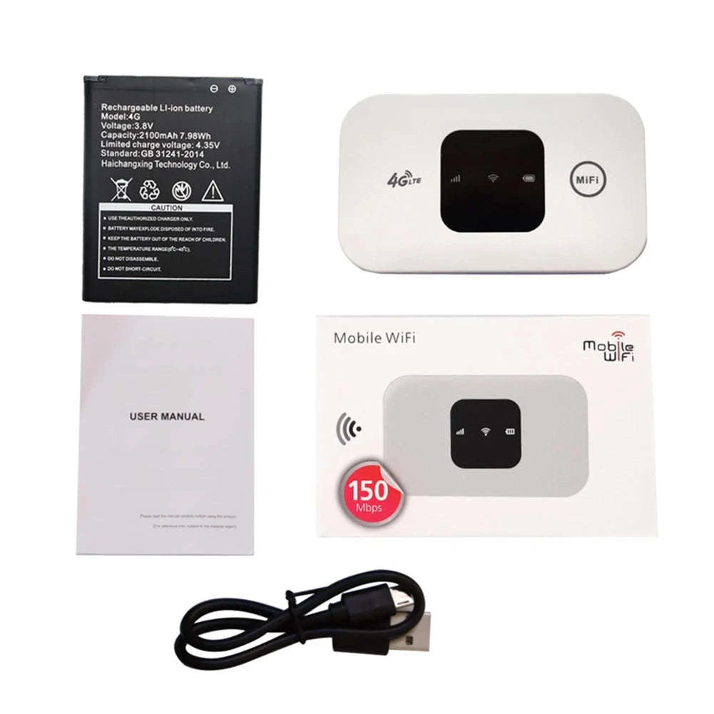 4G LTE Pocket WiFi Router with SIM Card Slot, 2100mAh Battery, 150Mbps-Default Title