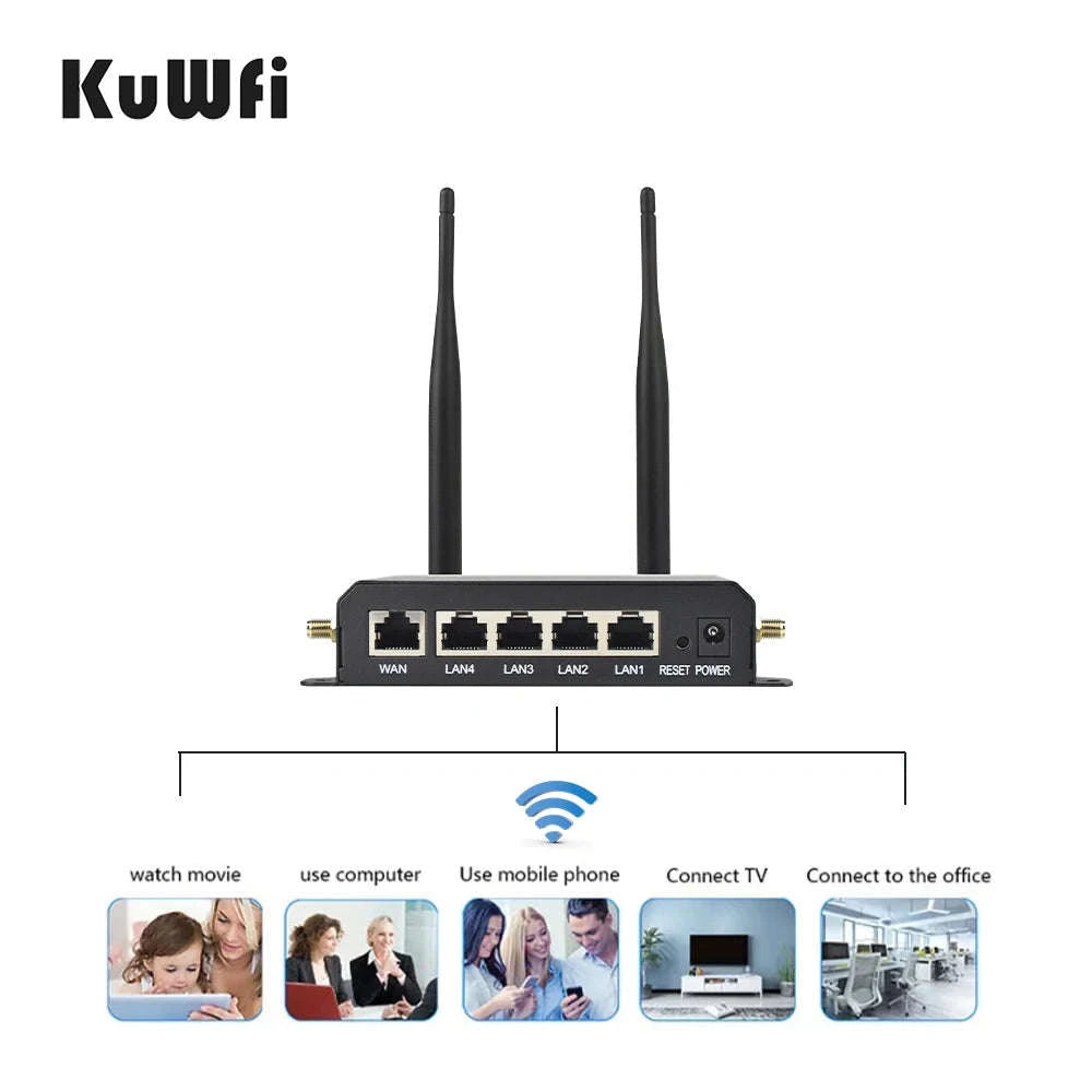 4G LTE Router 300Mbps 2.4GHz WiFi with 4 Detachable Antennas and Ethernet Ports-CAT4 4G Router / EU Plug