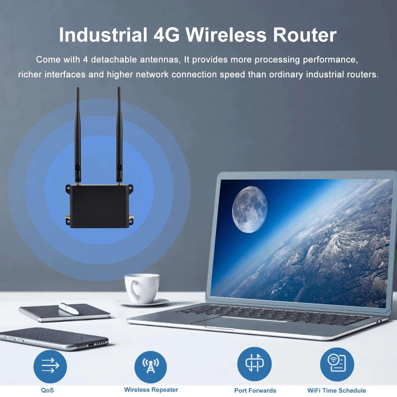 4G LTE Router 300Mbps 2.4GHz WiFi with 4 Detachable Antennas and Ethernet Ports-CAT4 4G Router / EU Plug