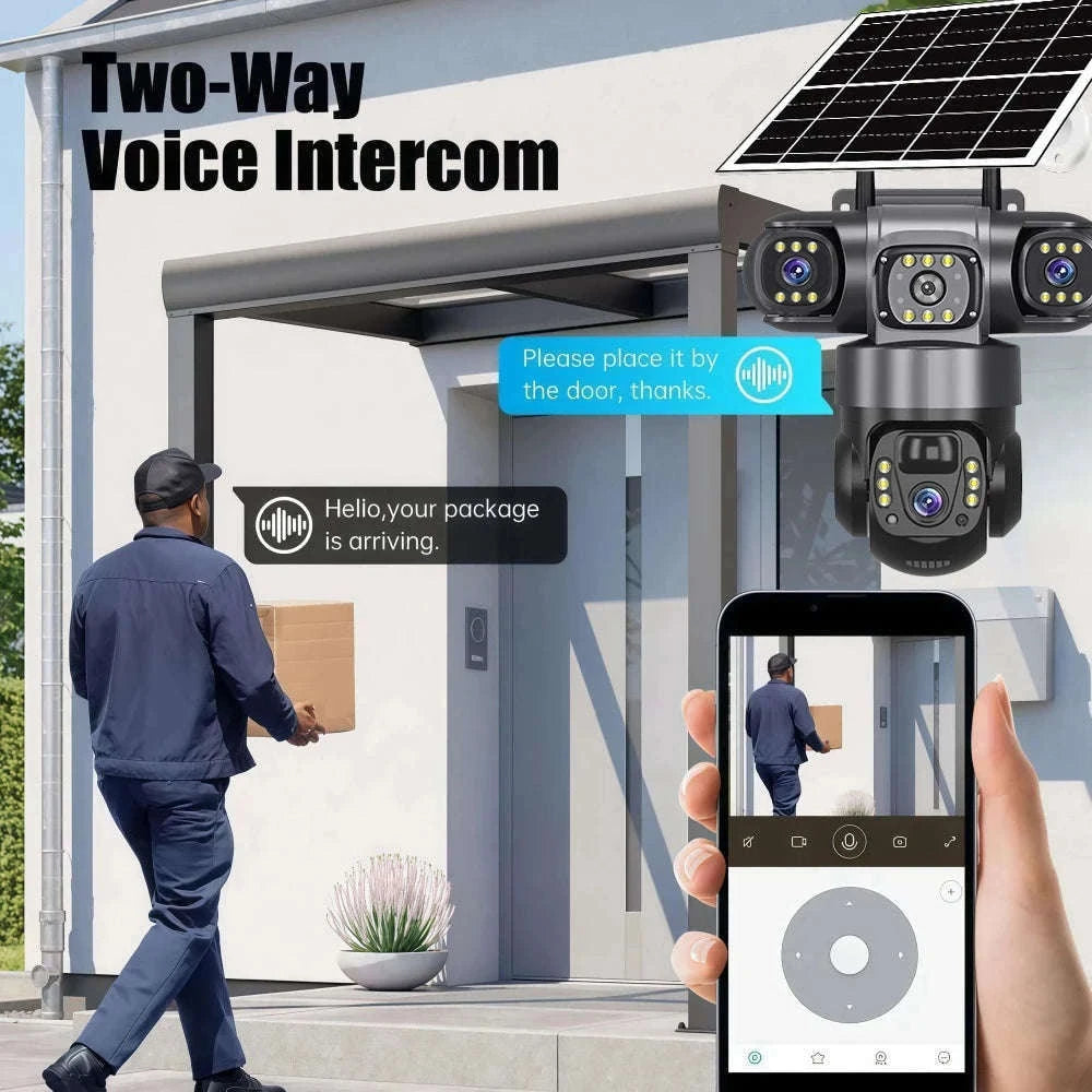 4G LTE Solar Security Camera 15MP Triple Lens PTZ Night Vision-4G CCTV No Card / Poland