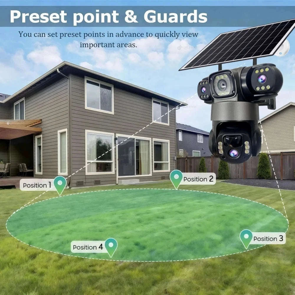 4G LTE Solar Security Camera 15MP Triple Lens PTZ Night Vision-4G CCTV No Card / Poland