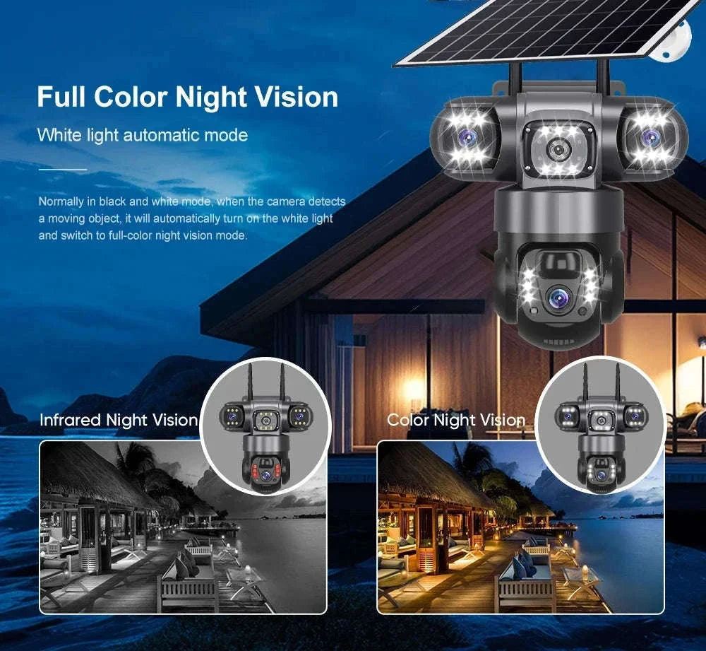 4G LTE Solar Security Camera 15MP Triple Lens PTZ Night Vision-4G CCTV No Card / Poland