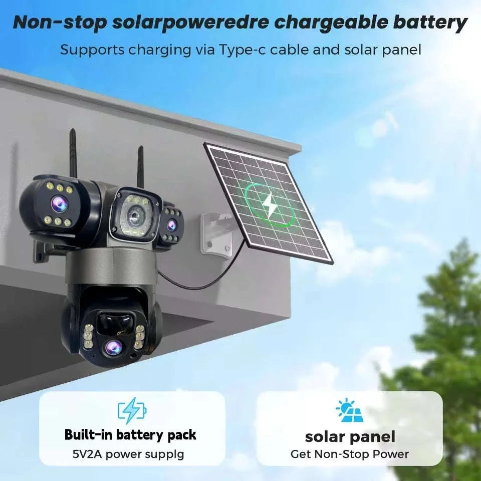 4G LTE Solar Security Camera 15MP Triple Lens PTZ Night Vision-4G CCTV No Card / Poland