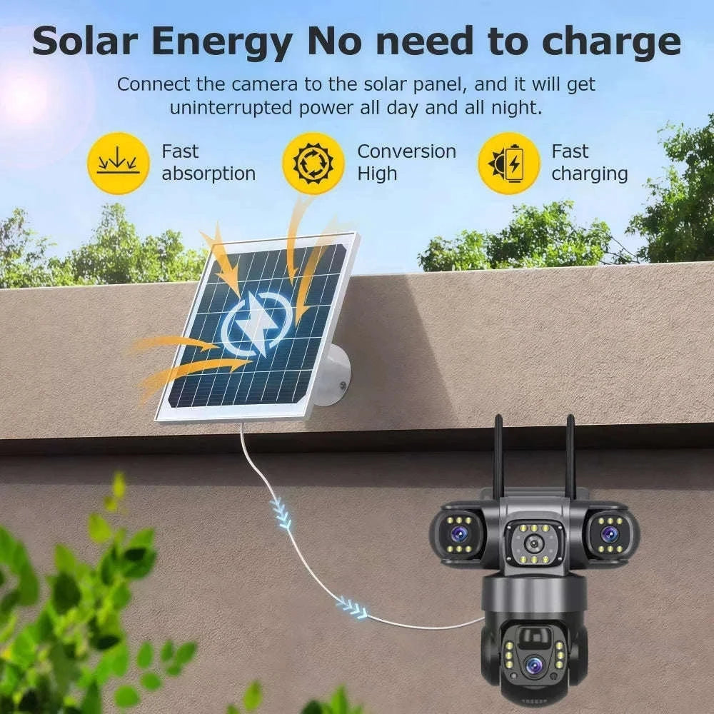 4G LTE Solar Security Camera 15MP Triple Lens PTZ Night Vision-4G CCTV No Card / Poland
