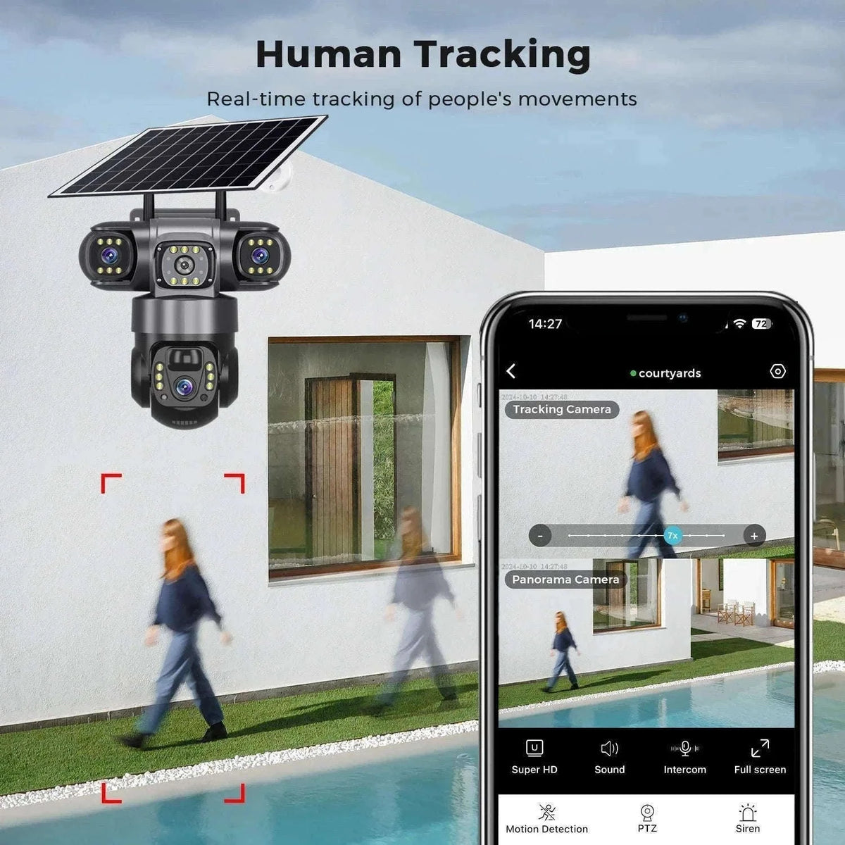 4G LTE Solar Security Camera 15MP Triple Lens PTZ Night Vision-4G CCTV No Card / Poland