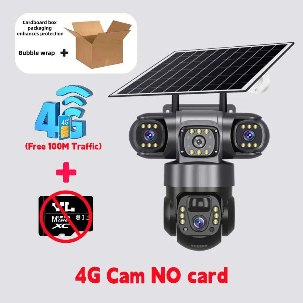 4G LTE Solar Security Camera 15MP Triple Lens PTZ Night Vision-4G CCTV No Card / Poland
